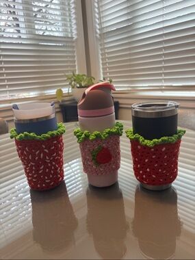 Crocheted strawberry Cozies Bundle